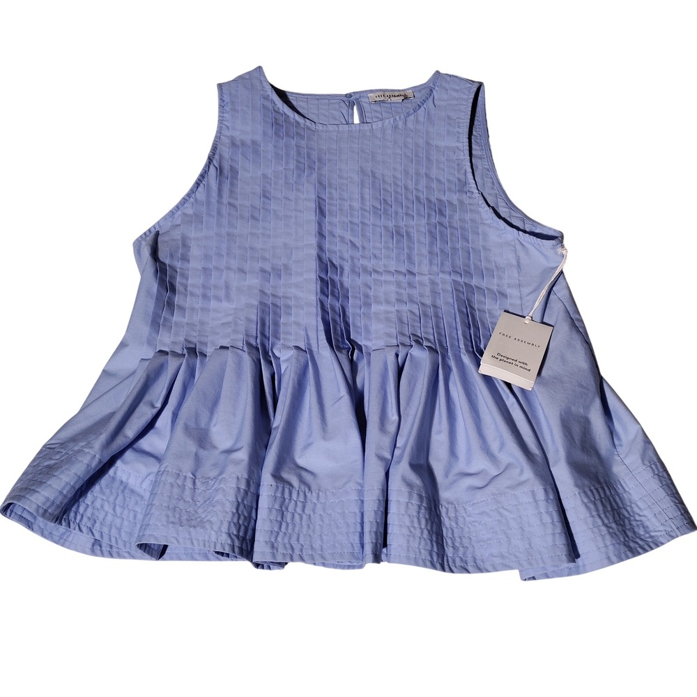 Free Assembly Polished Blue Pintuck Peplum Sleeveless Top Medium NWT